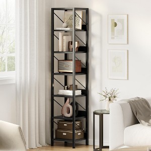 Narrow Bookshelf Tall Skinny Bookcase 6 Tier Storage Rack Rustic Industrial Bookshelf Small Freestanding Bookshelves - 1 of 4