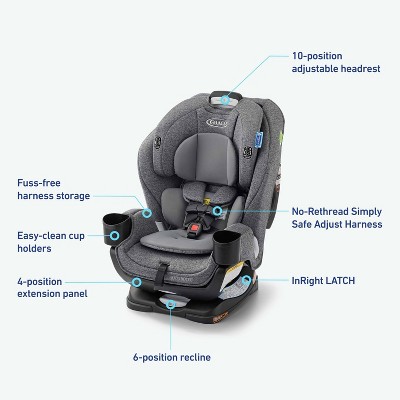 Graco Extend2Fit 3-in-1 Convertible Car Seat - Cullen: Forward & Rear Facing, LATCH, 50 lbs Limit, Polyester