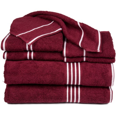 red striped bath towels