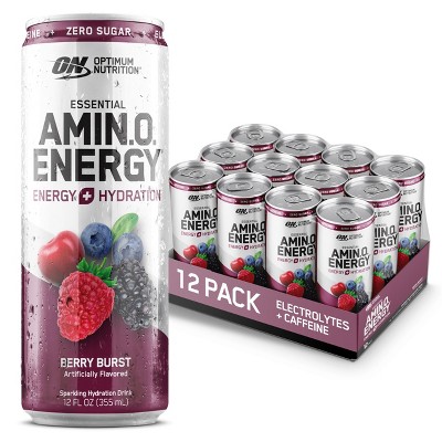 Optimum Nutrition Amino Energy Sparkling Hydration Drink, Berry Burst - 12 Fl Oz (Pack of 12)