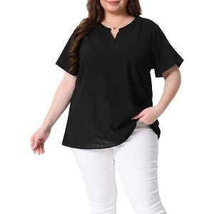 Agnes Orinda Women's Plus Size Pin Dots Notched V-Neck Dressy Trendy Fashion Casual Summer Blouses - 1 of 4