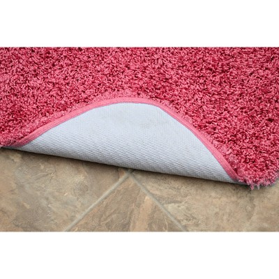 Jazz Pink Shaggy Nylon Washable Bath Rug Set