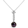 .925 Silver 8mm Black Pearl and Created White Sapphire Pendant Pendant Necklace - 4 of 4