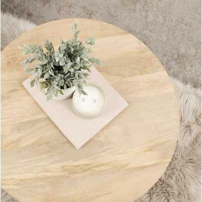 Natural Mango Wood Round Coffee Table with Hairpin Legs