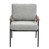 Modern Accent Chair with Natural Wood Armrests and Black Metal Frame, Light Gray Upholstered Seat and Backrest - 2 of 4