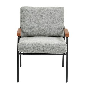 Airsurfer Modern Accent Chair with Natural Wood Armrests, Black Metal Frame, Beige Upholstered Seat, Comfy Lounge Chair for Home, Set of 1 - 1 of 4