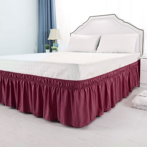 Piccocasa Dust Resistant Elastic Wrap around Ruffle Bed Skirts 15 Drop 1 Pc Burgundy Queen Target