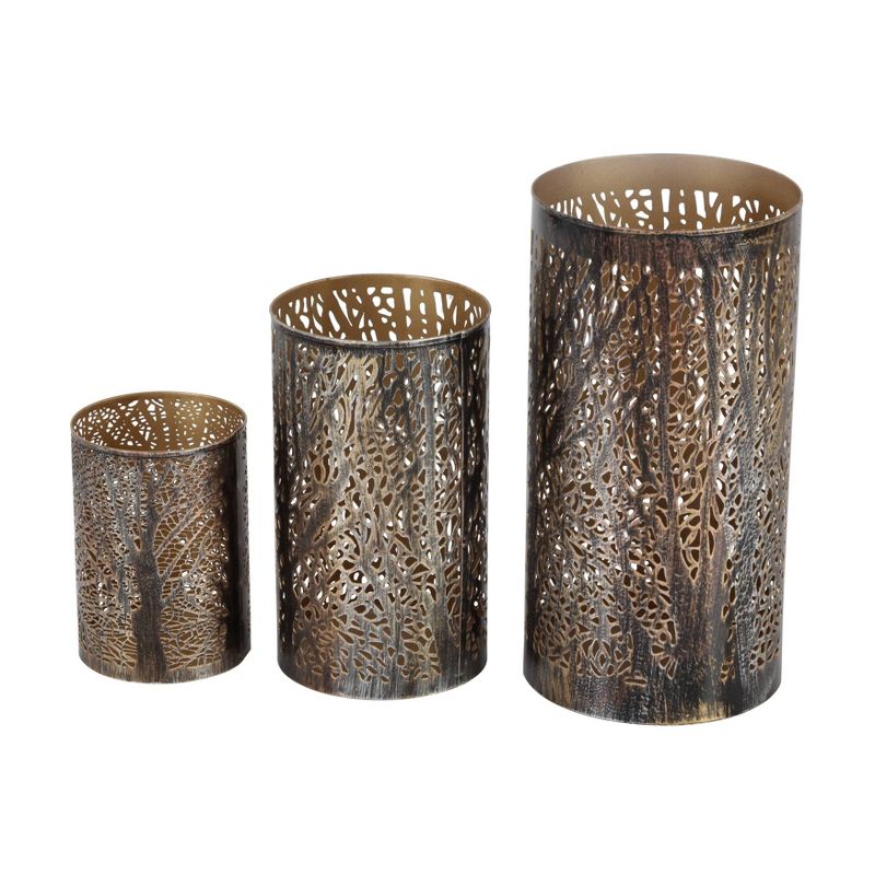 Set of 3 Leafy Cylindrical Contemporary Metal Candle Holders - Olivia & May, 4 of 10