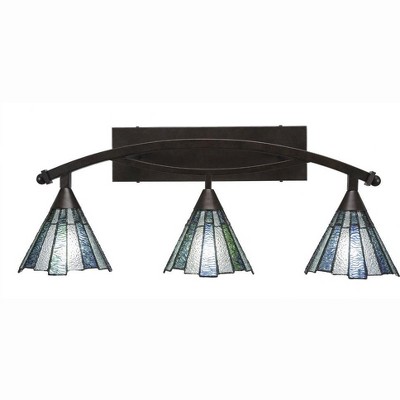 Toltec Lighting Bow 3 - Light Vanity in  Bronze with 7" Sea Ice Art Glass Shade