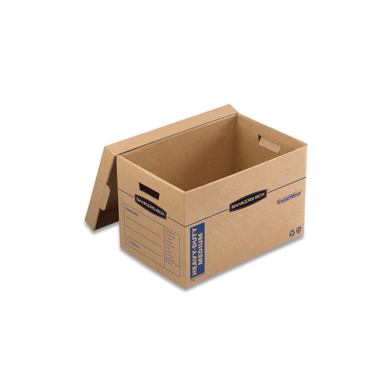 Bankers Box SmoothMove Maximum Strength Moving Boxes, Half Slotted Container (HSC), Medium, 12.25" x 18.5" x 12", Brown/Blue, 8/Pack, 2 of 8