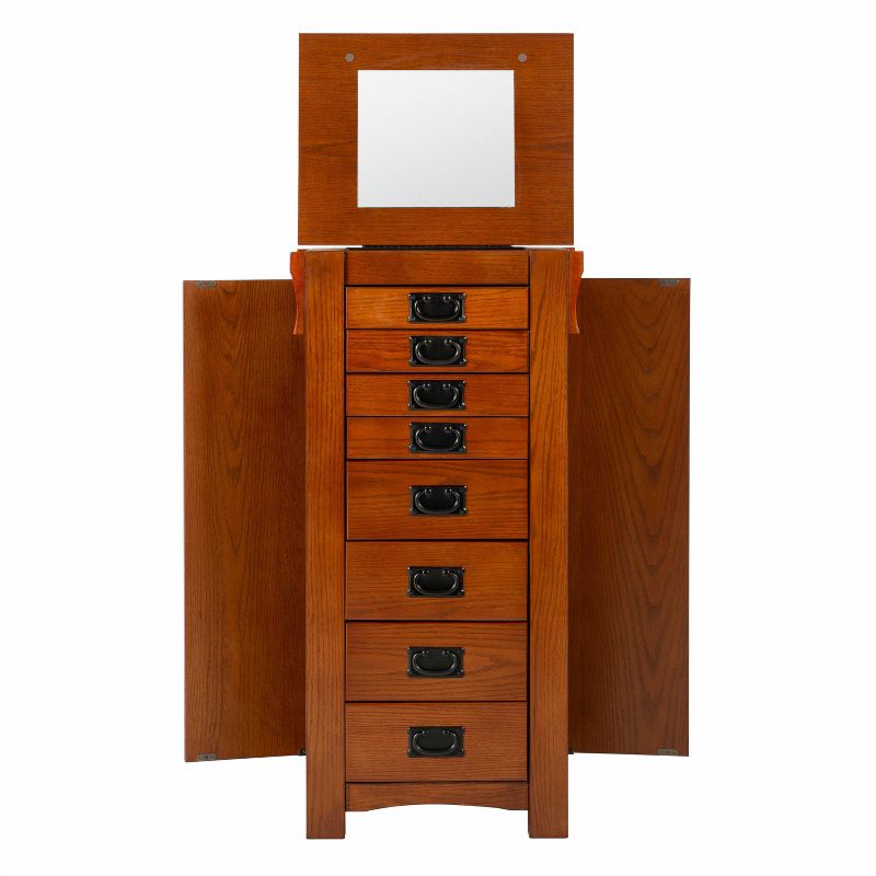 Delia Traditional Wood 8 Lined Drawer Jewelry Armoire Oak Finish - Powell, 4 of 17