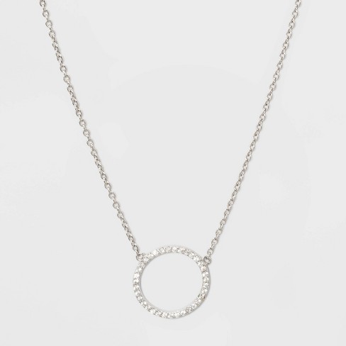 Sterling Silver Pave Cubic Zirconia Circle Chain Necklace - A New