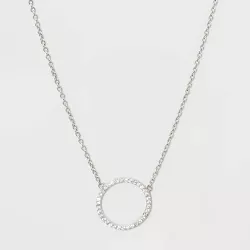 Sterling Silver Pave Cubic Zirconia Circle Chain Necklace - A New Day™ Silver/Clear