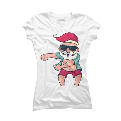 Junior's Design By Humans Funny Christmas Flossing Santa By rasok T-Shirt
