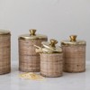 Storied Home Rattan Wrapped Stainless Steel Canisters, Set of 4, Brass Finish - 3 of 4