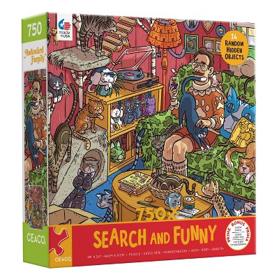 Photo 1 of 2pk- Ceaco Search  Funny: Crazy Cat Guy Jigsaw Puzzle - 750pc