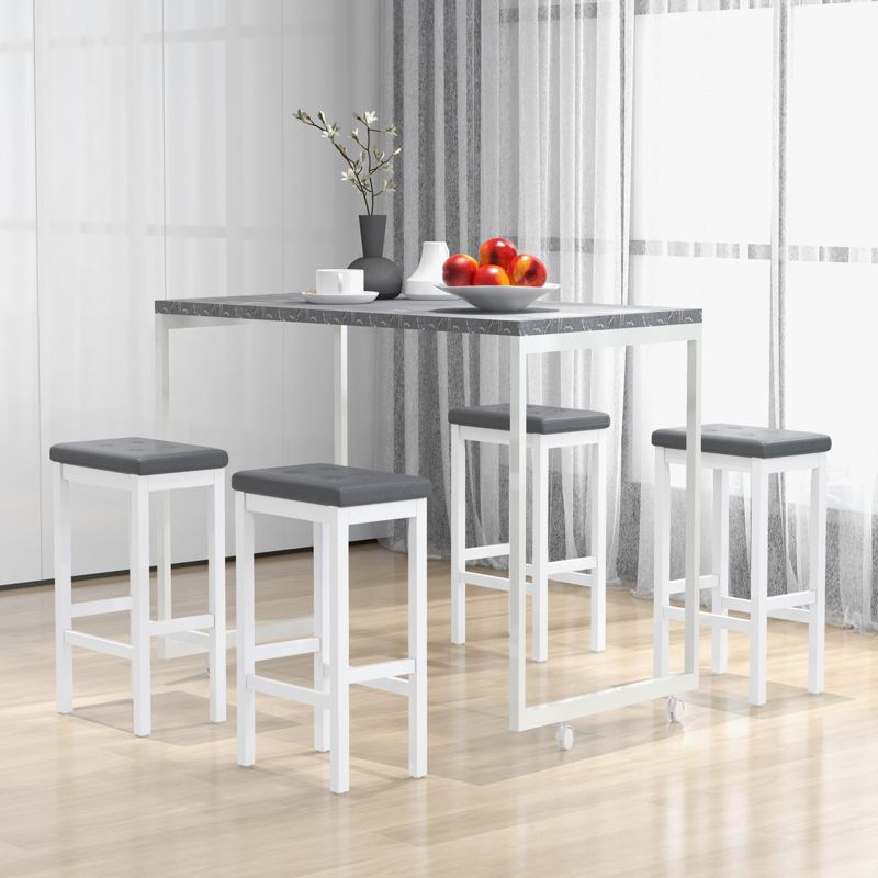 Tangkula Upholstered Bar Stools Set of 2/4 Counter Height Stools with Button-tufted PVC Leather Seat & Sturdy Footrests Gray & White, 3 of 8