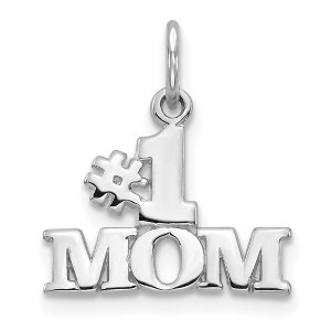 Black Bow Jewelry 14k White Gold #1 Mom Charm or Pendant, 15mm - 1 of 4