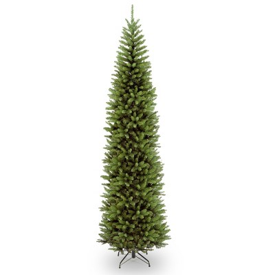 National Tree Company Artificial Slim Christmas Tree, Green, Kingswood Fir, White Lights, Includes Stand, 10ft