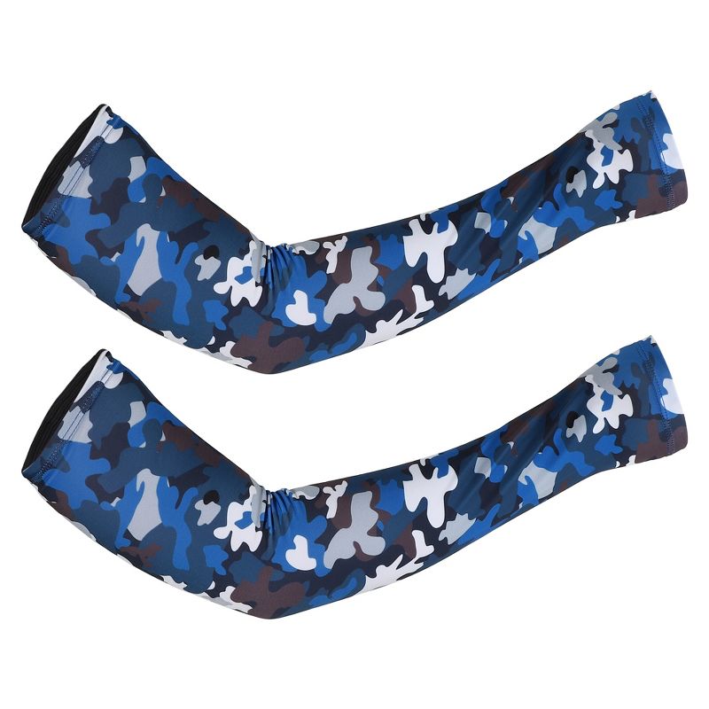 Unique Bargains Basketball Sports Camouflage Cooling Arm Elbow Compression Sleeve Blue 1 Pair, 1 of 7