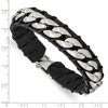 Black Bow Jewelry 15mm Stainless Steel & Black Leather Brushed Curb Bracelet, 8.5 Inch - 4 of 4