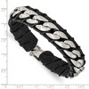 Black Bow Jewelry 15mm Stainless Steel & Black Leather Brushed Curb Bracelet, 8.5 Inch - image 4 of 4