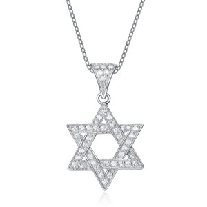 Guili Sterling Silver with White Gold Plated Star of David Drop Pendant, A Radiant Tribute to Jewish Heritage, A Statement Piece of Faith - 1 of 4
