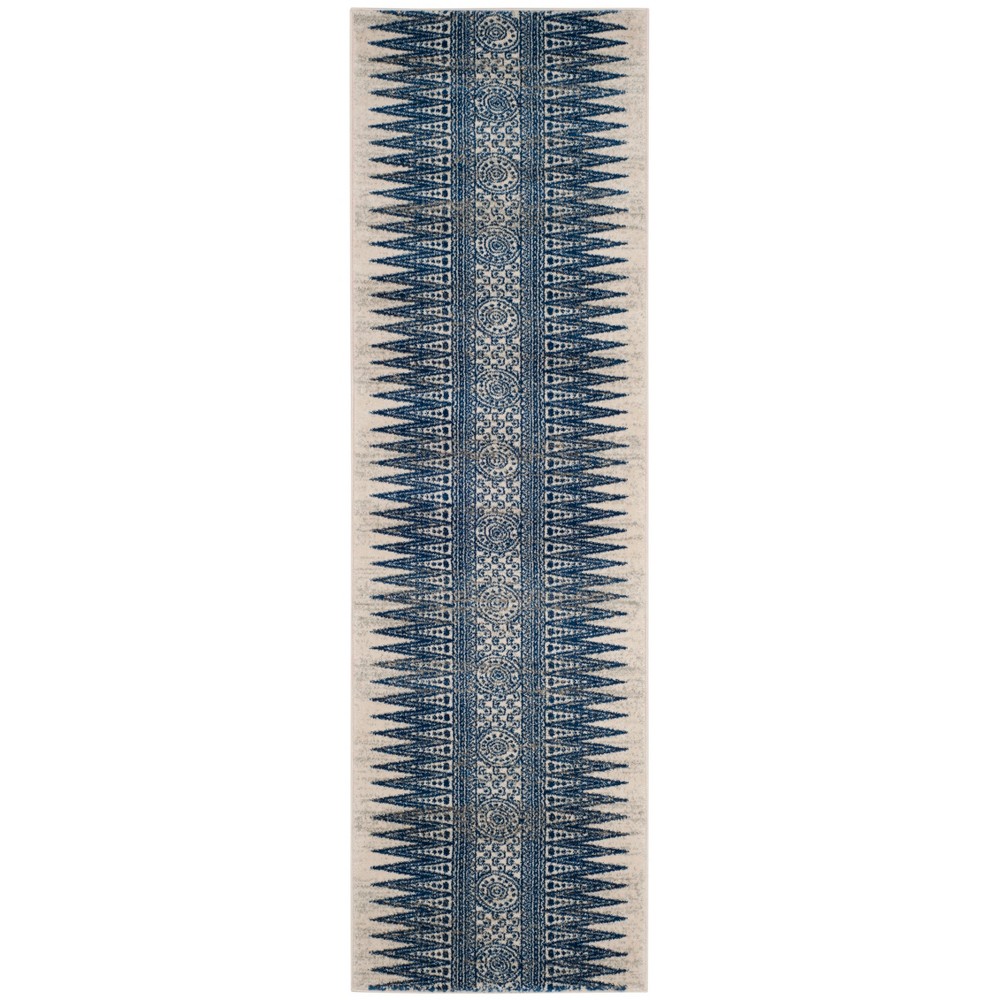  Geometric Design Loomed Runner Rug Ivory/Blue