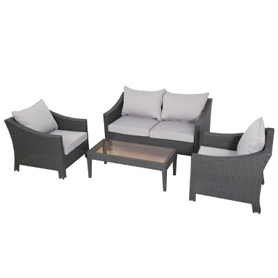 Christopher Knight Home Antibes Outdoor Wicker 4 Seater Chat Set with Cushions, Gray/Light Gray