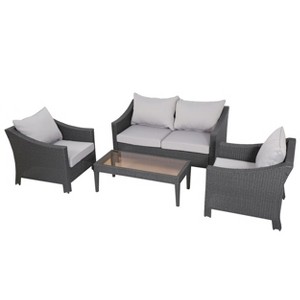 Christopher Knight Home Antibes Outdoor Wicker 4 Seater Chat Set with Cushions, Gray/Light Gray - 1 of 4