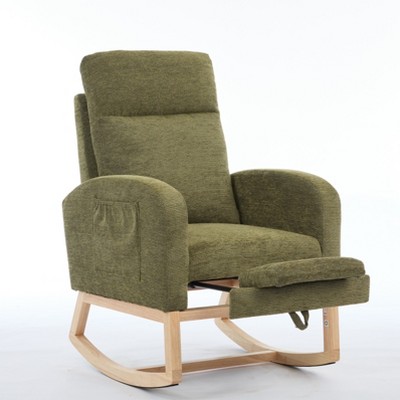 Vynxaria Series Cyan Teddy Polyester Rocking Chair Set of 1 with High Backrest Side Pocket Solid Wood Legs Gentle Glide 300LB Capacity