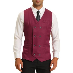 Lars Amadeus Men's Double Breasted V-Neck Slim Fit Formal Wedding Suit Vest - 1 of 4