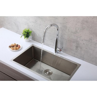 Brushed Gold Stainless Steel Gooseneck Pull-Down Kitchen Faucet