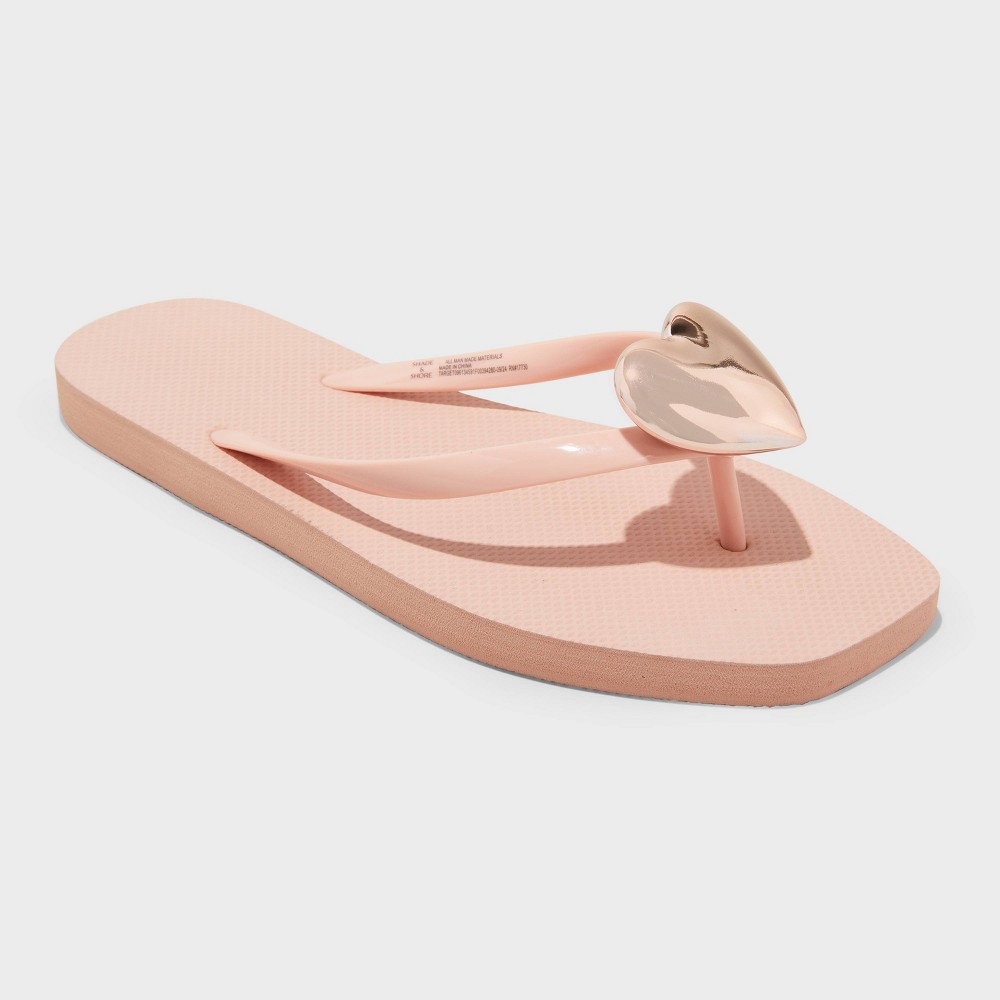 Women's Heart Thong Flip Flop Sandals - Shade & Shore™ Roseanne Blush 12: Slip-On, Open Square Toe, Non-Marking Outsole