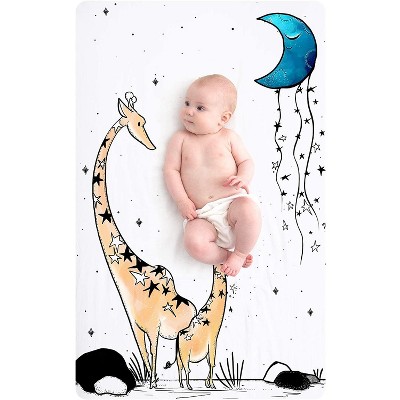 JumpOff Jo Fitted Mini Crib Sheet, Cotton Crib Sheet for Miniature Sized Crib Mattresses, Hypoallergenic and Breathable, 24" x 38", Giraffe & a Calf