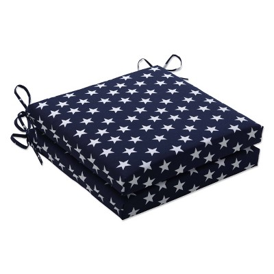 2pk Outdoor/Indoor Squared Corners Seat Cushion Set Macey Americana Blue - Pillow Perfect