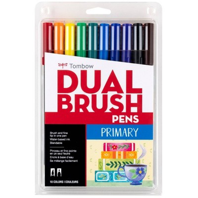 Tombow 10ct Dual Brush Pen Art Markers - Primary: Non-Toxic Multicolored Stationery, 0.8mm Point, Office Supplies