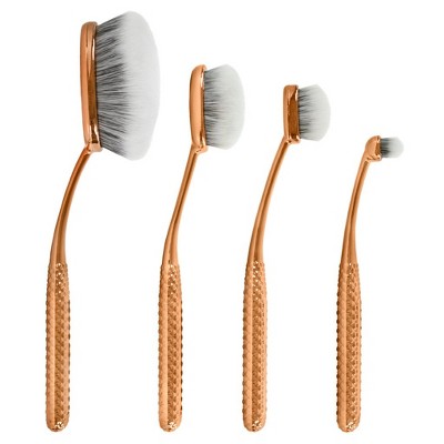 MODA Brush Metallics 4pc Face Perfecting Rose Gold Makeup Brush Set, Includes - Foundation, Contour, Detail Contour, and Concealer Brushes