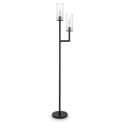 Hudson and Canal 2-Light Torchiere Floor Lamp with Glass Shade