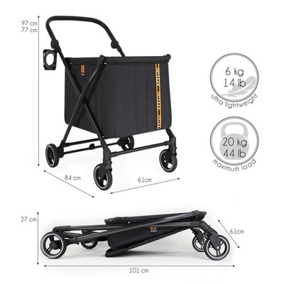 Black Foldable Metal Frame Shopping Cart with Swivel Wheels