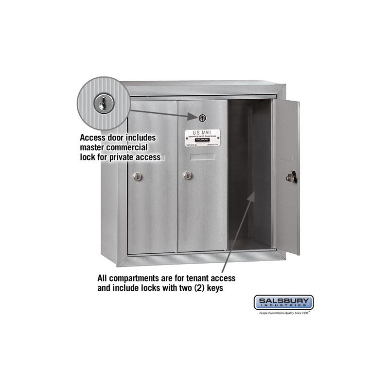 Salsbury Industries Vertical Mailbox (Includes Master Commercial Lock) - 3 Doors - Aluminum - Surface Mounted - Private Access, 2 of 6