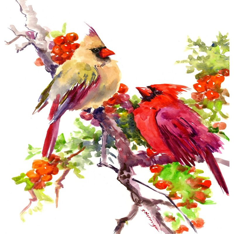 Americanflat 71" x 74" Shower Curtain, Cardinal Birds Suren by Suren Nersisyan, 3 of 9