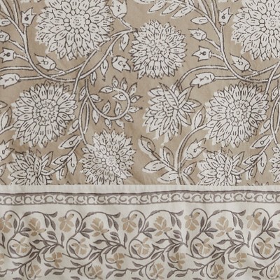 Taupe and White Floral Cotton Twin Duvet Set