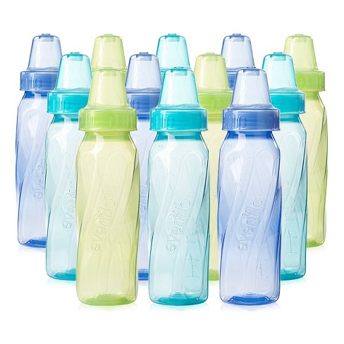 Evenflo Feeding Classic Tinted Plastic Standard Neck Bottles for Baby, Infant and Newborn, Pink/Lavender/Teal, 8 Ounce (Pack of 12)