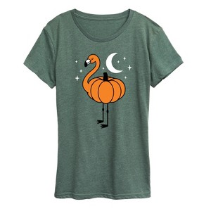 Women's - Instant Message - Pumpkin Flamingo Short Sleeve Graphic T-Shirt - 1 of 4