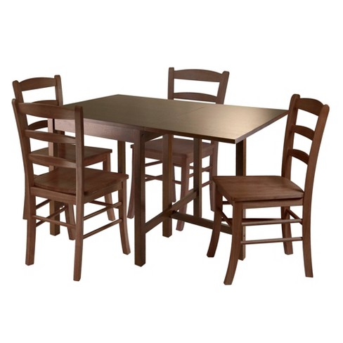 5pc Drop Leaf Dining Table Set Wood Antique Walnut Winsome