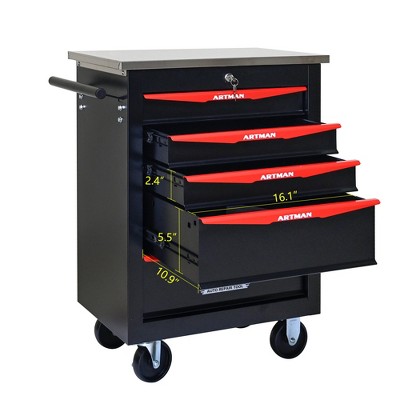 30.71"5 Drawers Multifunctional Tool Cart with Wheels,Metal Rolling Tool Cart Storage for Garage Workshop Warehouse,BLACK&RED