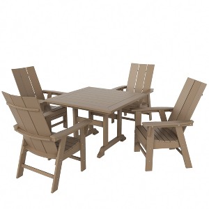 WestinTrends 5 Piece Outdoor Patio Dining Square Table and Modern Armchair Set - 1 of 2