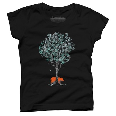 Girl's Design By Humans Wild Bear Scratching Tree By radiomode T-Shirt