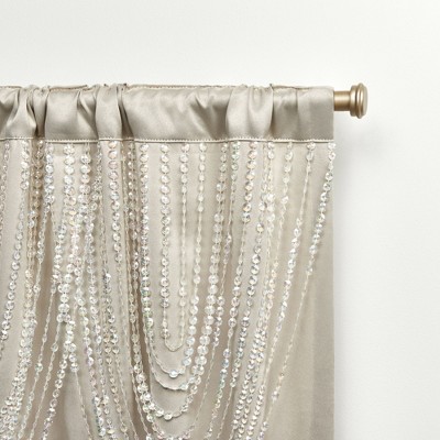 Sand Polyester Room Darkening Beaded Valance Curtain Panels
